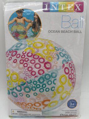 Intex Ocean Beach Ball 20-Inch Inflatable For Ages 3+ With Colorful Rings Patter